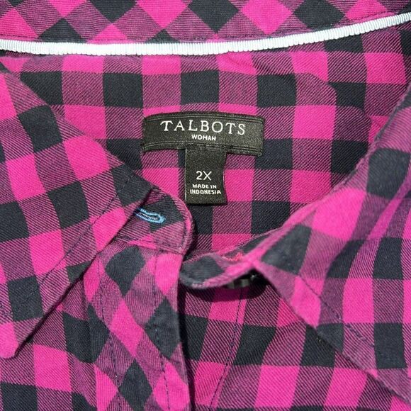 Talbots Fuchsia and Black Plaid Long Sleeve Button-up Shirt Size 2X - Picture 2 of 3